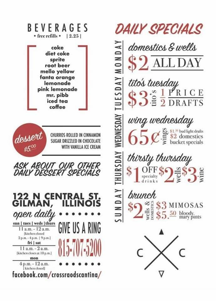 Crossroads Cantina | restaurant | 122 N Central St, Gilman, IL 60938, USA | 8157075200 OR +1 815-707-5200