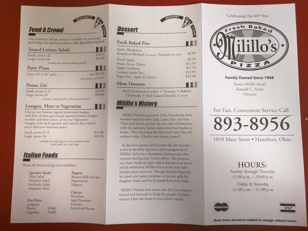 Milillos Pizza | meal takeaway | 1010 Main St, Hamilton, OH 45013, USA | 5138938956 OR +1 513-893-8956