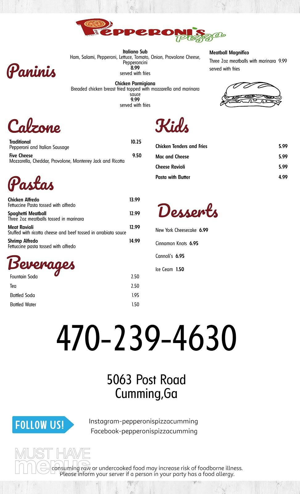 Pepperonis Pizza | restaurant | 5063 Post Rd, Cumming, GA 30040, USA | 4702394630 OR +1 470-239-4630