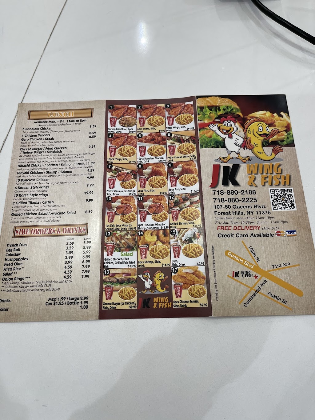 JK Wing & Fish | restaurant | 107-50 Queens Blvd, Queens, NY 11375, USA | 7188802188 OR +1 718-880-2188