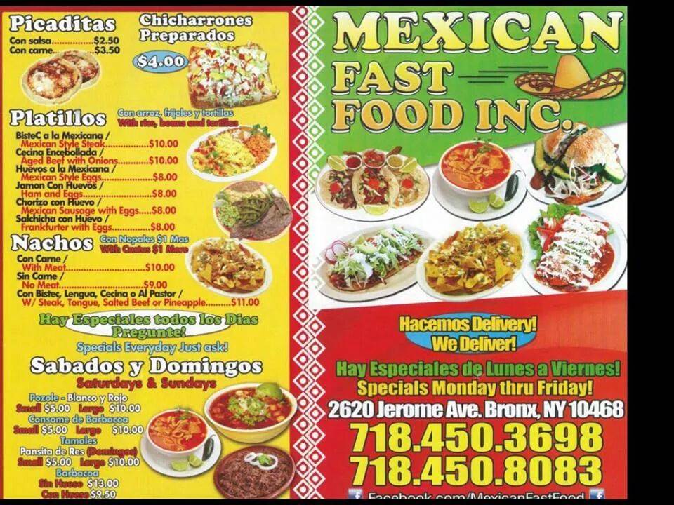 Mexican Fast Food | restaurant | 2620 Jerome Ave, Bronx, NY 10468, USA | 7184503698 OR +1 718-450-3698