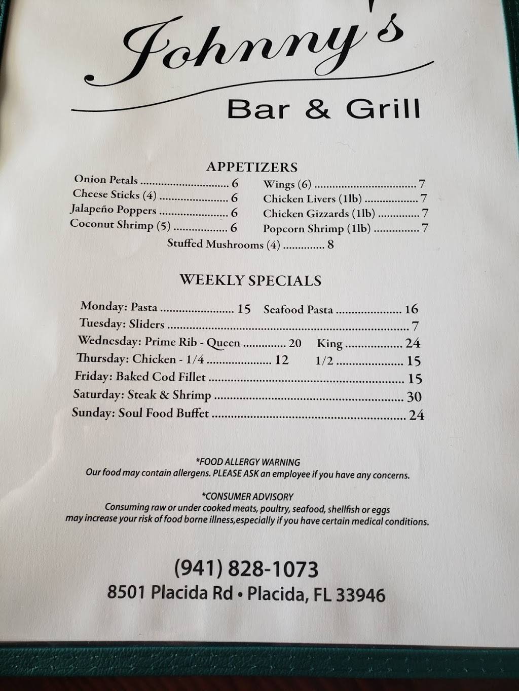 Johnny’s Bar & Grill | restaurant | 8501 Placida Rd, Placida, FL 33946, USA | 9418281785 OR +1 941-828-1785