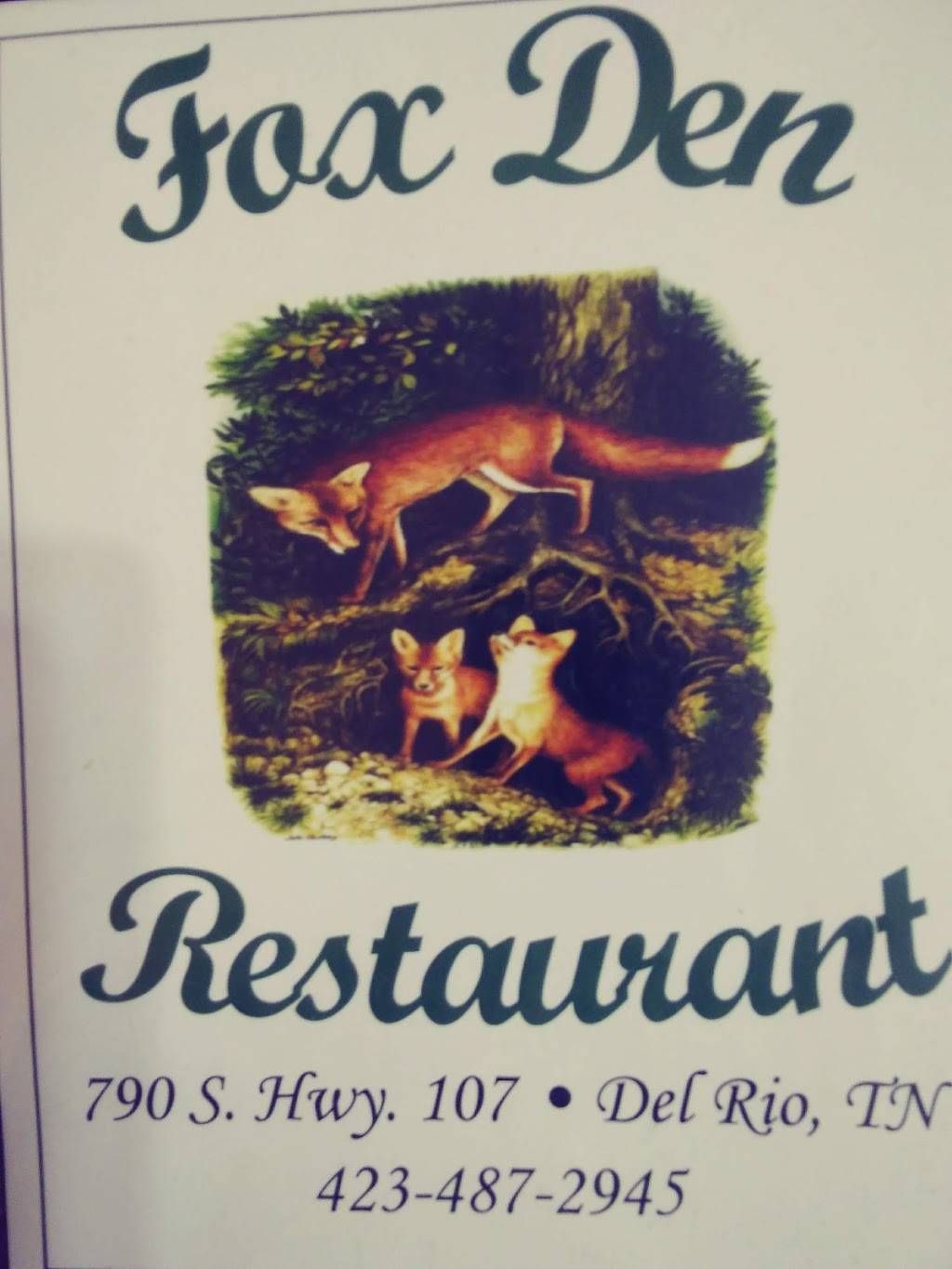 Fox Den | restaurant | 790 TN-107, Del Rio, TN 37727, USA | 4234872945 OR +1 423-487-2945