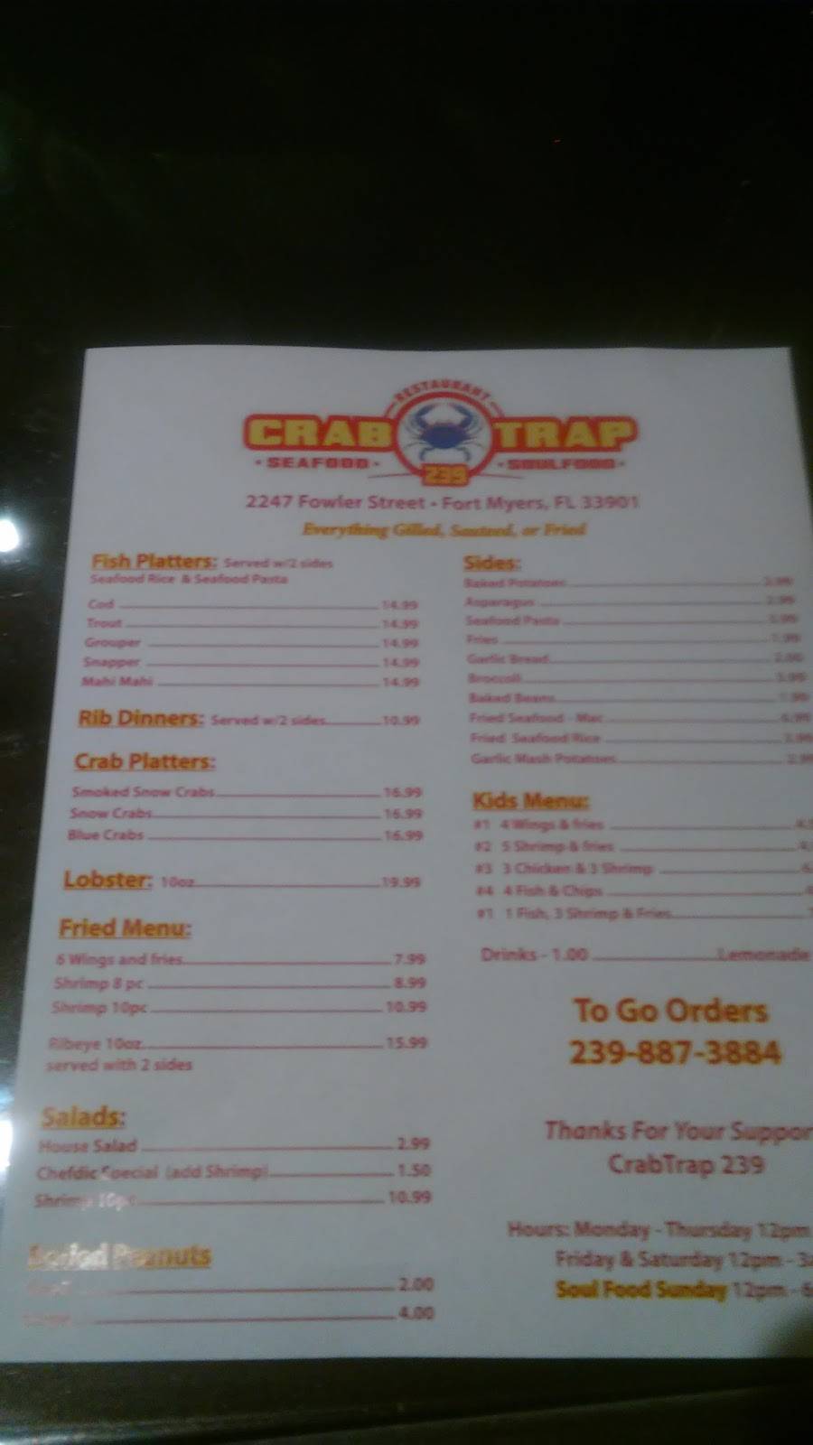 CRAB TRAP CAFE | restaurant | 2247 Fowler St, Fort Myers, FL 33901, USA | 2393396437 OR +1 239-339-6437