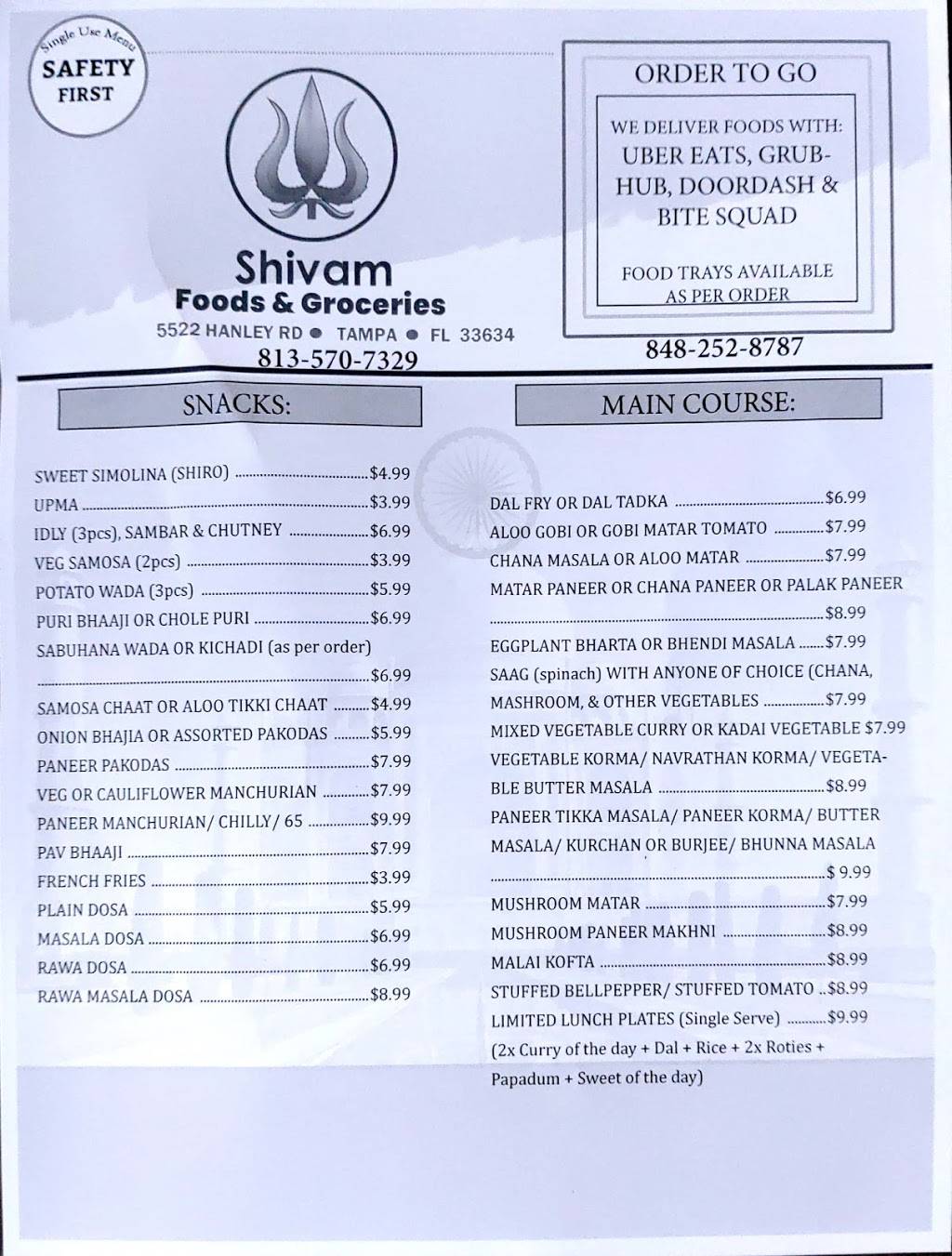 Shivam Foods & Groceries | restaurant | 5522 Hanley Rd, Tampa, FL 33634, USA | 8135707329 OR +1 813-570-7329