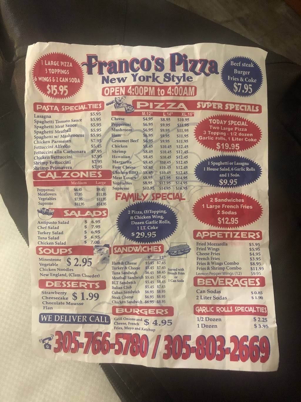 Francos Pizza & Wings | meal delivery | 6138 Miramar Pkwy, Miramar, FL 33023, USA | 9549630900 OR +1 954-963-0900