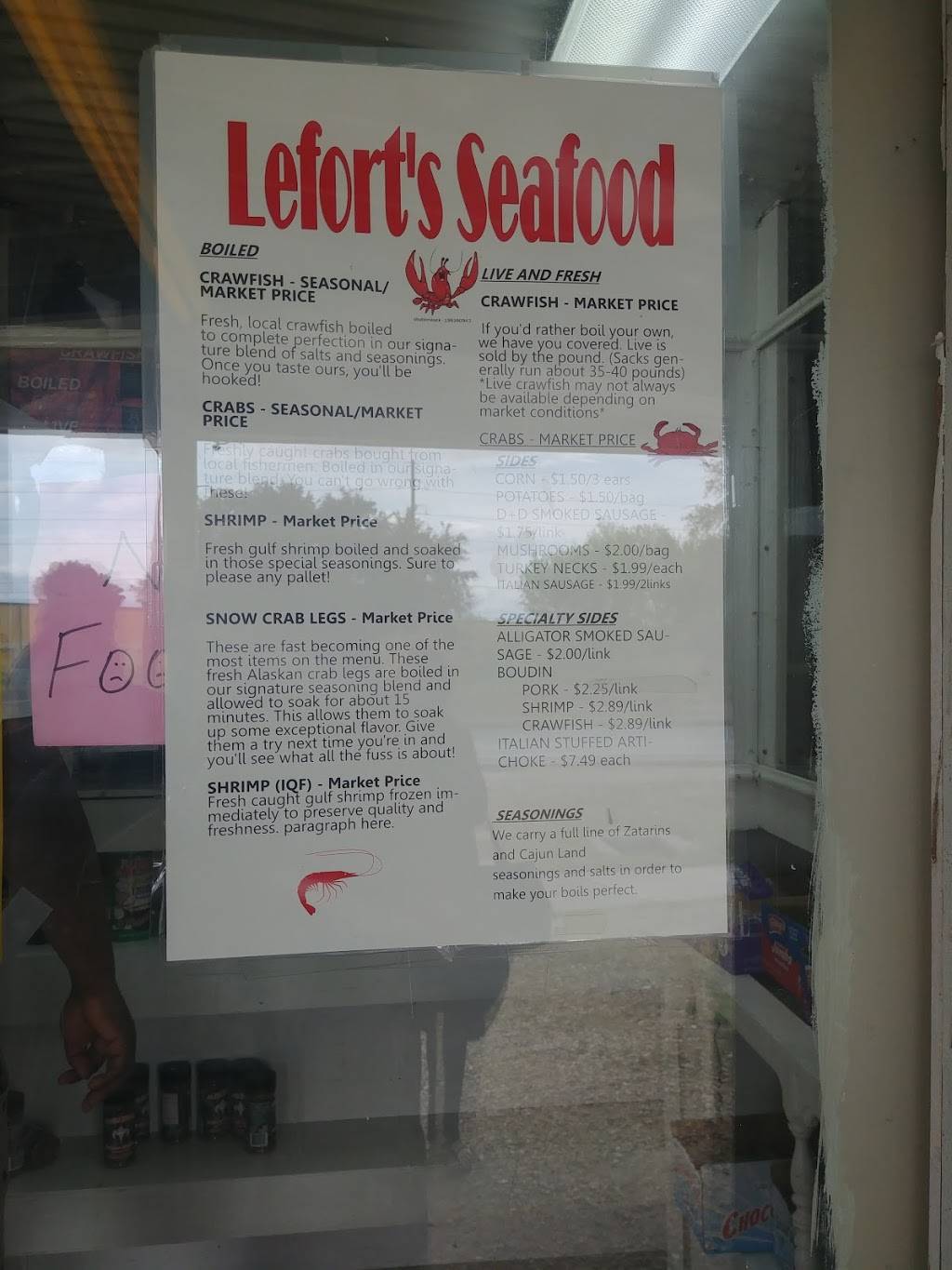 Leforts Seafood | restaurant | 6720 Lapalco Blvd # A, Marrero, LA 70072, USA | 5043483510 OR +1 504-348-3510