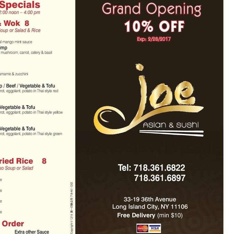 Joe Asian & Sushi | restaurant | 33-19 36th Ave, Queens, NY 11106, USA | 7183616822 OR +1 718-361-6822
