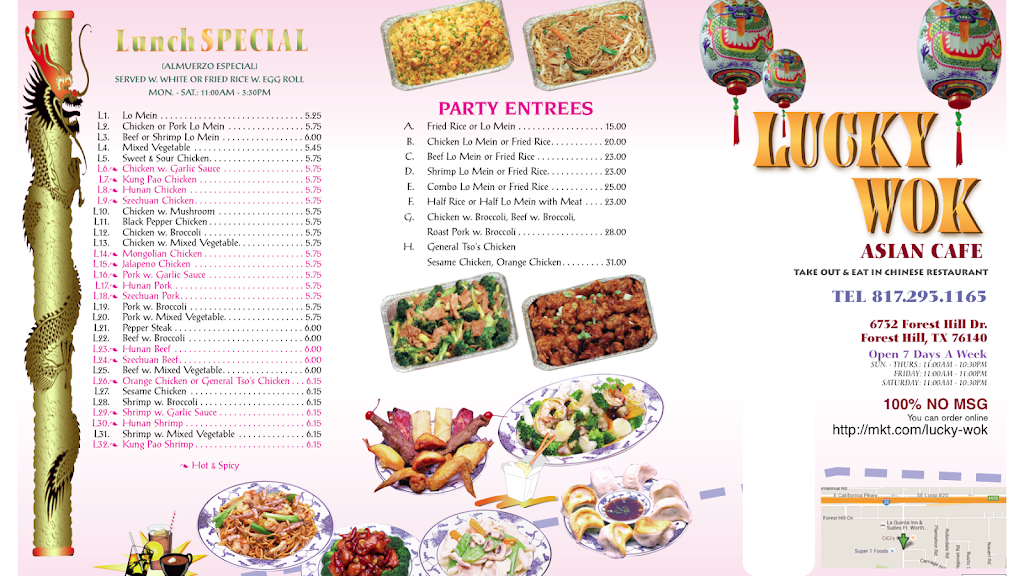 Lucky Wok Asian Cafe | restaurant | 6732 Forest Hill Dr, Forest Hill, TX 76140, USA | 8172931165 OR +1 817-293-1165
