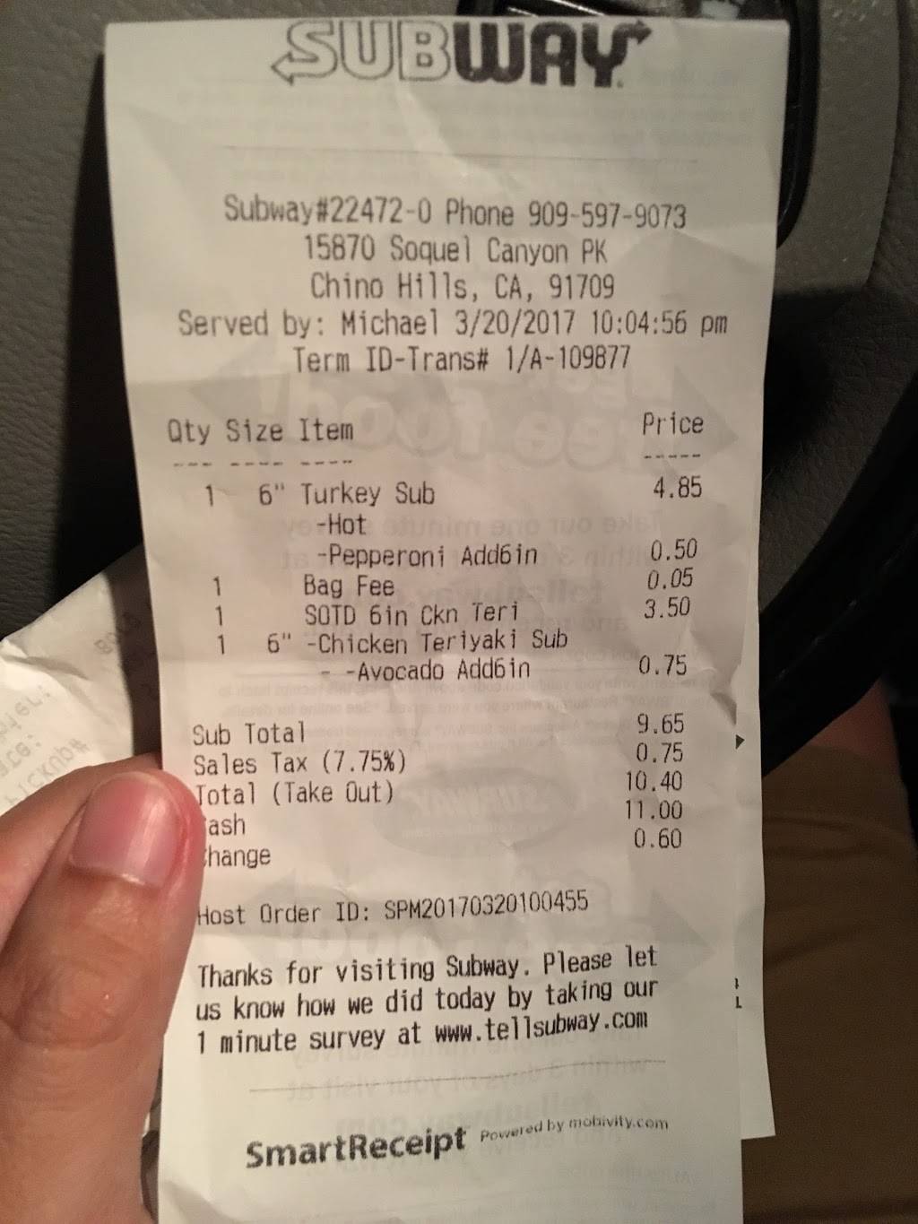 Subway Restaurants | restaurant | 15870 Soquel Canyon Parkway, Suite A, Soquel Canyon Crossing, Chino Hills, CA 91709, USA | 9093938884 OR +1 909-393-8884