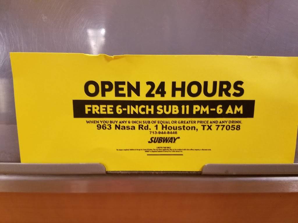 Subway Restaurants | restaurant | 963 NASA Road 1, Houston, TX 77058, USA | 2814861821 OR +1 281-486-1821