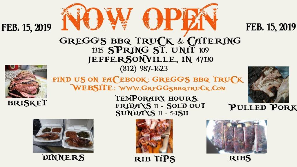 Greggs BBQ Truck & Catering | restaurant | 1315 Spring St Unit 109, Jeffersonville, IN 47130, USA | 8129871623 OR +1 812-987-1623