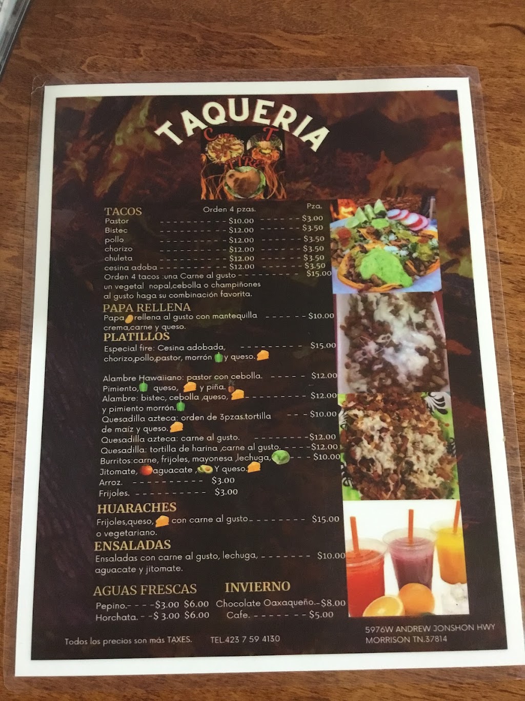 Clayudas & tacos Fire | restaurant | 5976 W Andrew Johnson Hwy, Morristown, TN 37814, USA | 4237594130 OR +1 423-759-4130