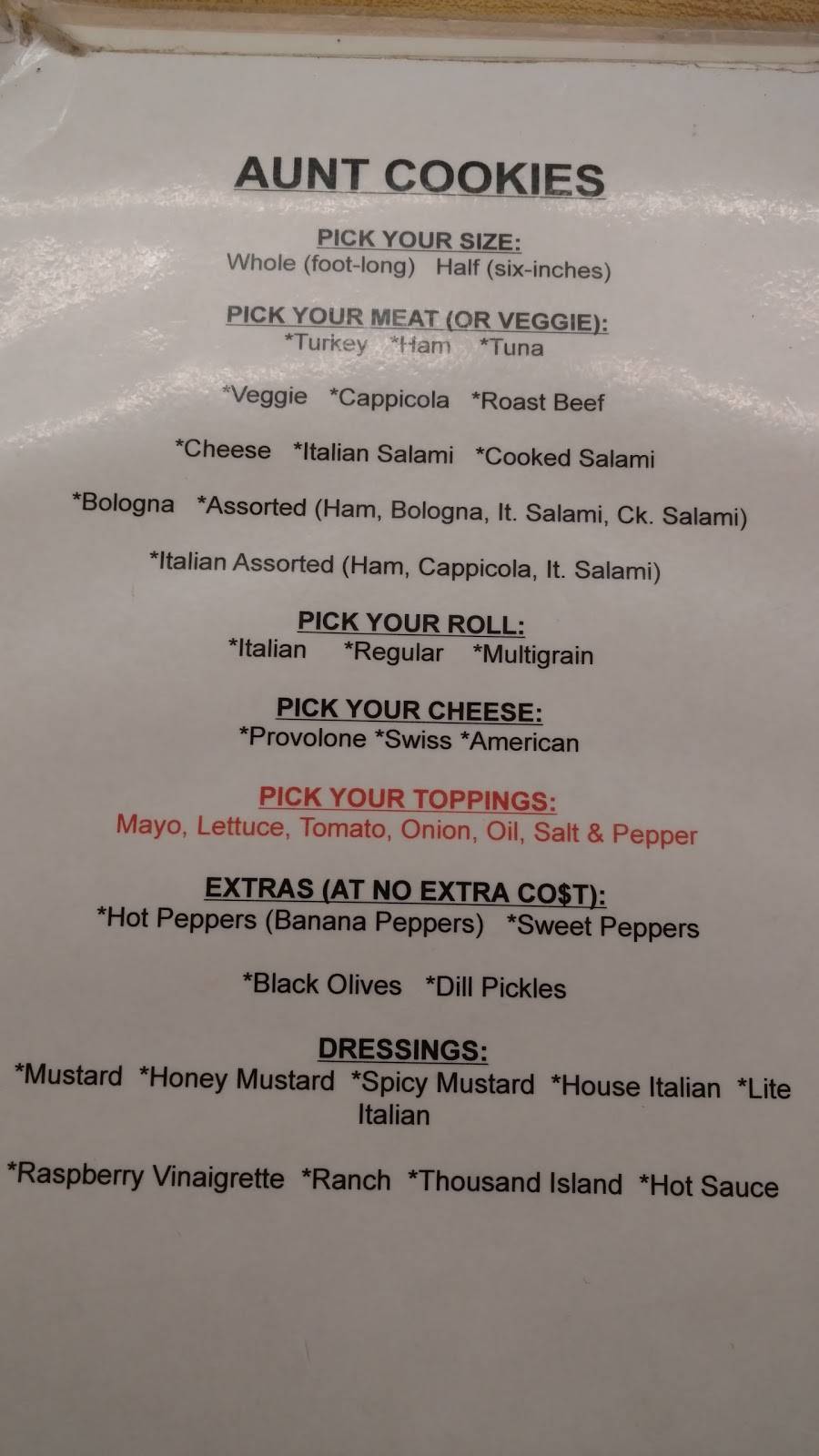 Aunt Cookies Sub Shop | restaurant | 76 Main St, Geneseo, NY 14454, USA | 5852432650 OR +1 585-243-2650