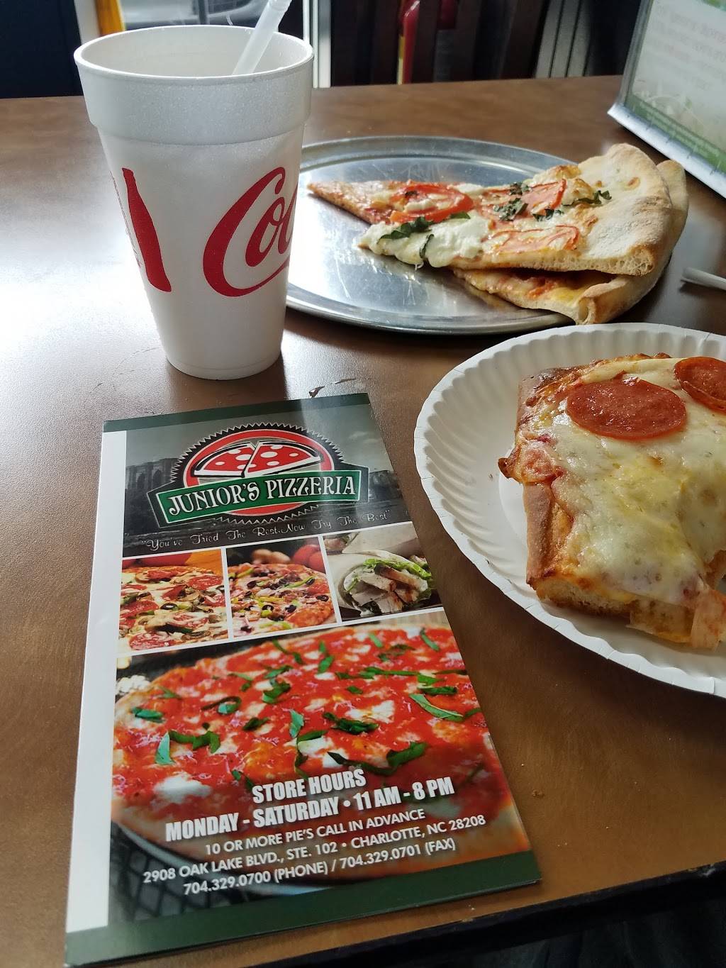 Juniors Pizzeria | restaurant | 2908 Oak Lake Blvd #102, Charlotte, NC 28208, USA | 7043290700 OR +1 704-329-0700