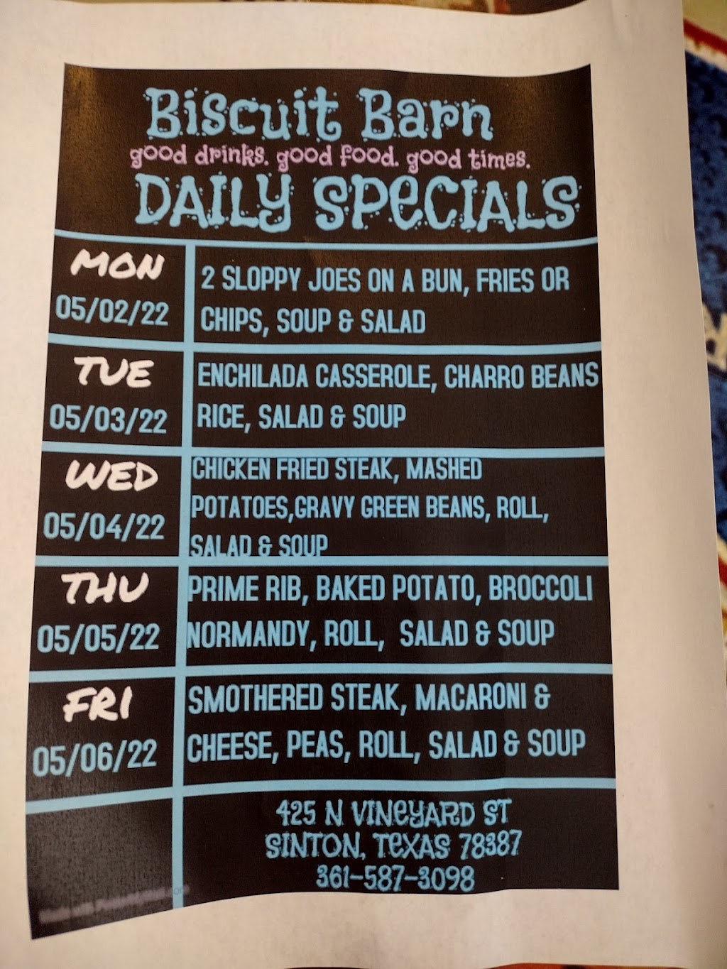 The Biscuit Barn | restaurant | 425 N Vineyard Ave St, Sinton, TX 78387, USA | 3615873098 OR +1 361-587-3098