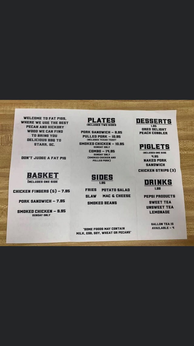 Fat pigs BBQ | restaurant | 6731 SC-81, Starr, SC 29684, USA | 8643526042 OR +1 864-352-6042