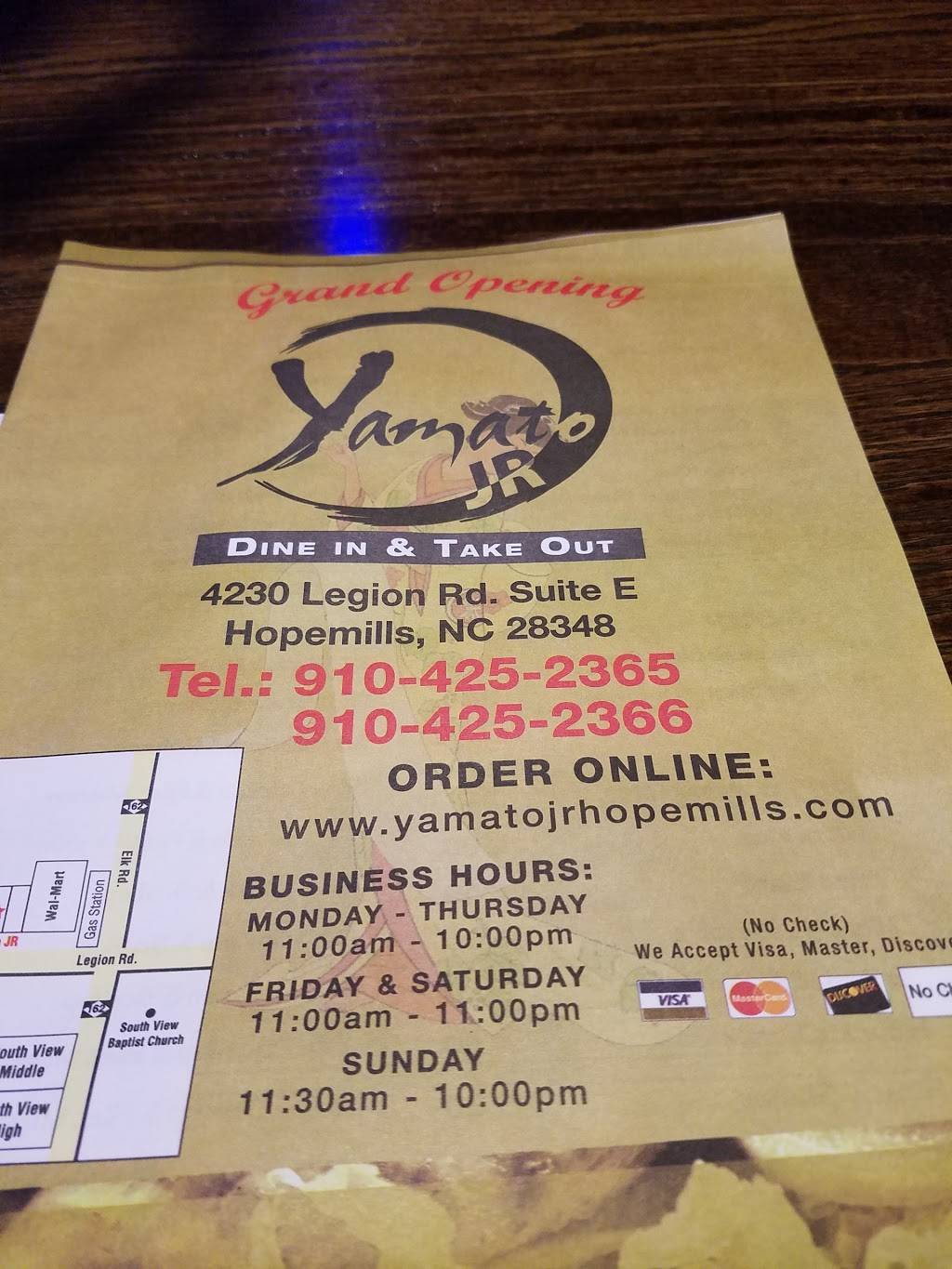 Yamato Jr | restaurant | 4230 Legion Rd, Hope Mills, NC 28348, USA | 9104252365 OR +1 910-425-2365