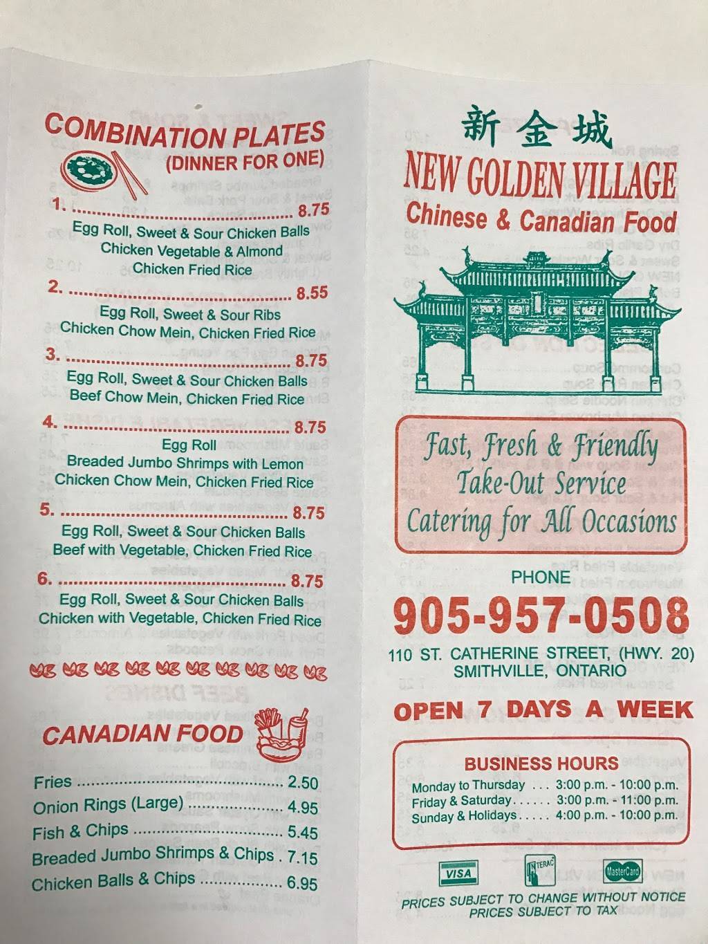 New Golden Village Chinese Take-Out Restaurant | meal takeaway | 110 St Catharines St, Smithville, ON L0R 2A0, Canada | 9059570508 OR +1 905-957-0508