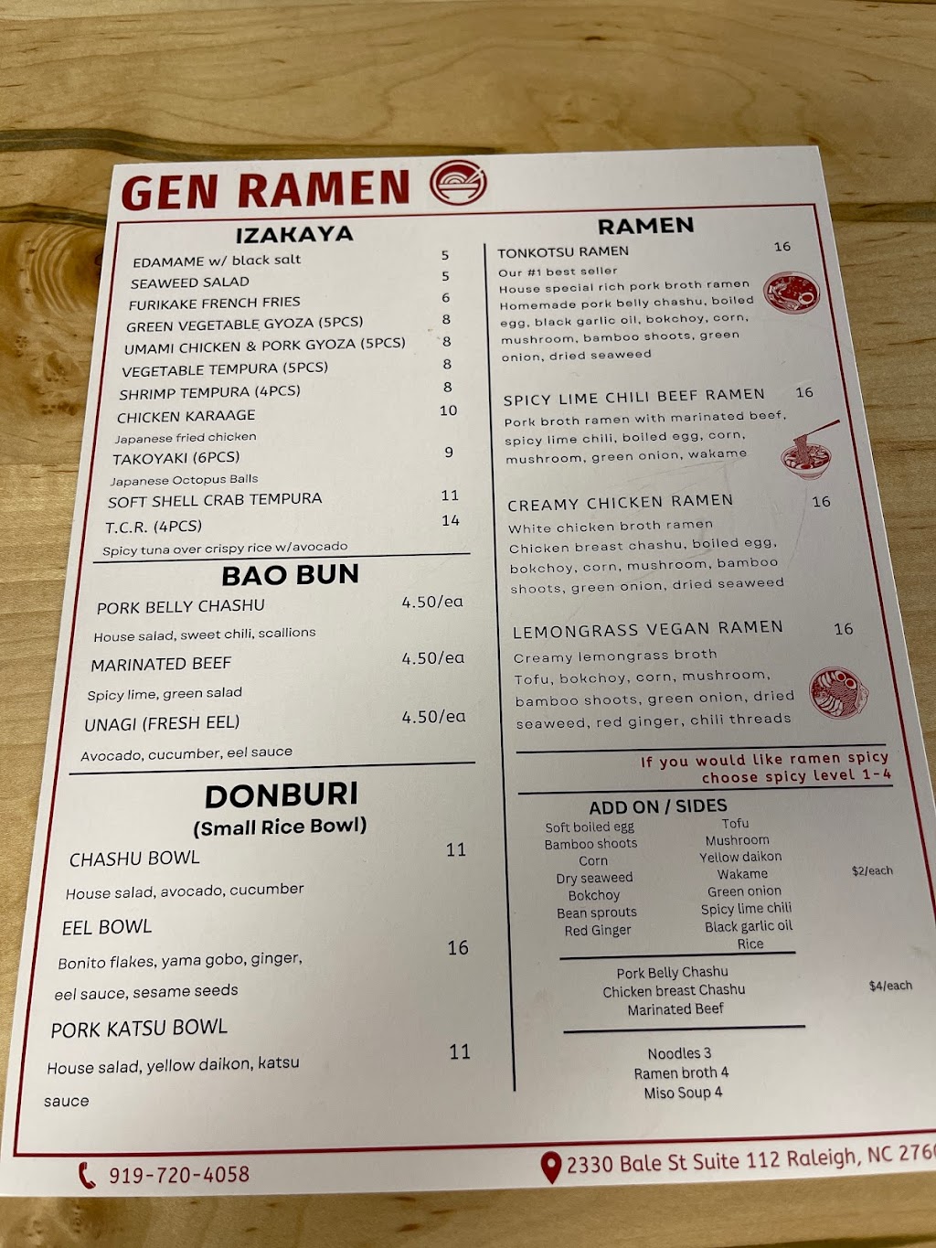 Gen Ramen | restaurant | 2330 Bale St # 112, Raleigh, NC 27608, USA | 9197204058 OR +1 919-720-4058