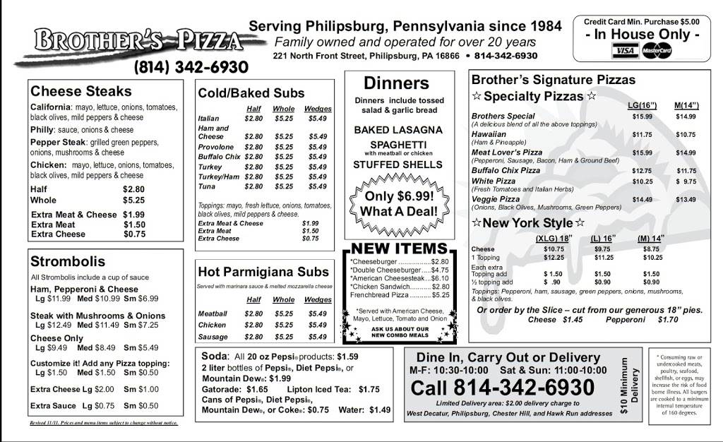 Brothers Pizza | restaurant | 221 N Front St, Philipsburg, PA 16866, USA | 8143426930 OR +1 814-342-6930