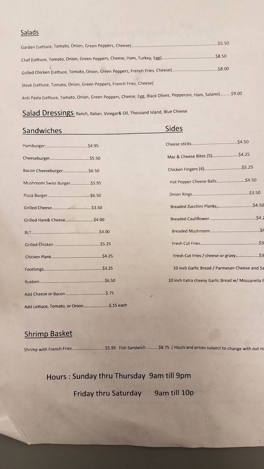 Hilltop Market And Pizzeria | restaurant | 2 Grant St, Eighty Four, PA 15330, USA | 7249455121 OR +1 724-945-5121