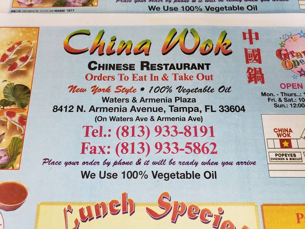 China Wok | restaurant | 8412 N Armenia Ave, Tampa, FL 33604, USA | 8139338191 OR +1 813-933-8191