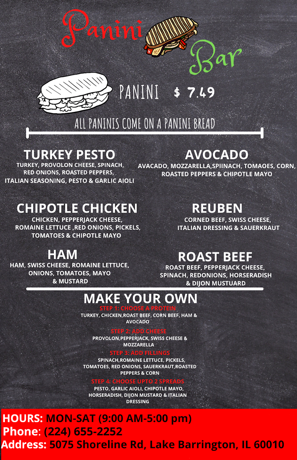 Panini Bar | restaurant | 5075 Shoreline Rd, Lake Barrington, IL 60010, USA | 2246552252 OR +1 224-655-2252