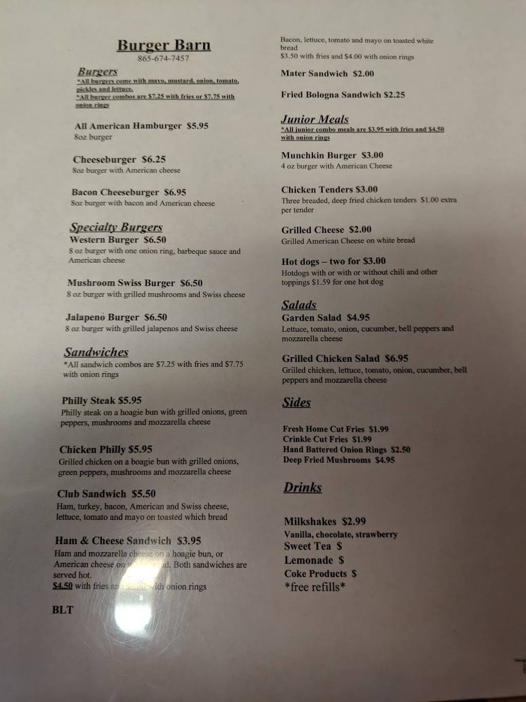 Burger Barn | restaurant | 3303 Leadvale Rd, White Pine, TN 37890, USA | 8656747457 OR +1 865-674-7457