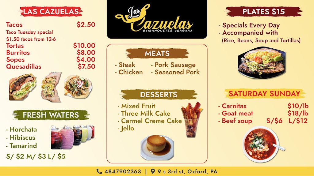 las cazuelas | restaurant | 9 S 3rd St, Oxford, PA 19363, USA | 4847902363 OR +1 484-790-2363