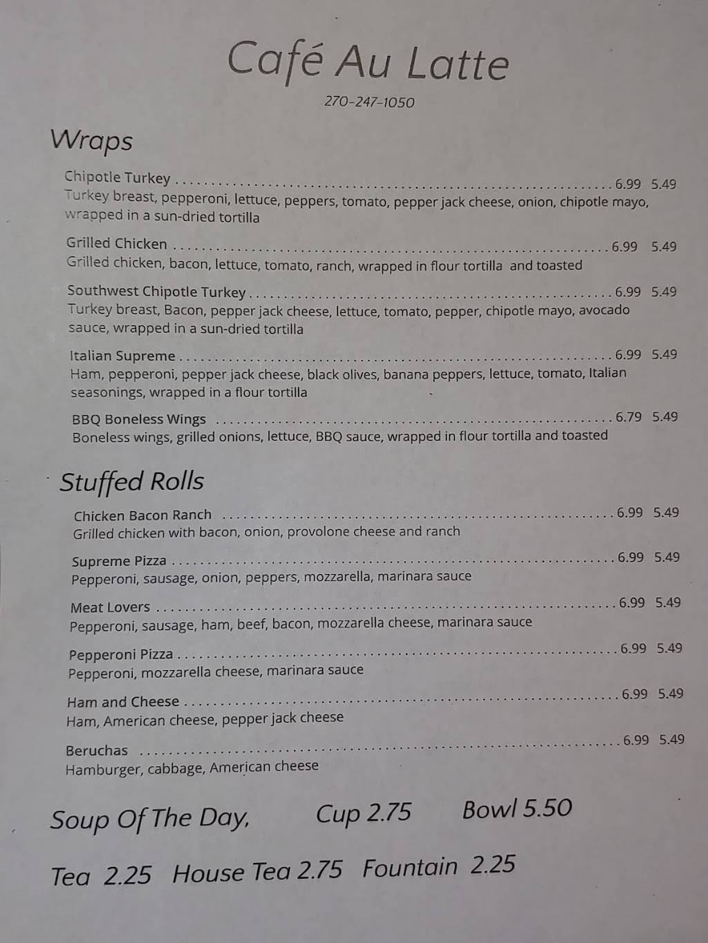 Cafe Au Latte | cafe | 1011 Paris Rd, Mayfield, KY 42066, USA | 2702471050 OR +1 270-247-1050