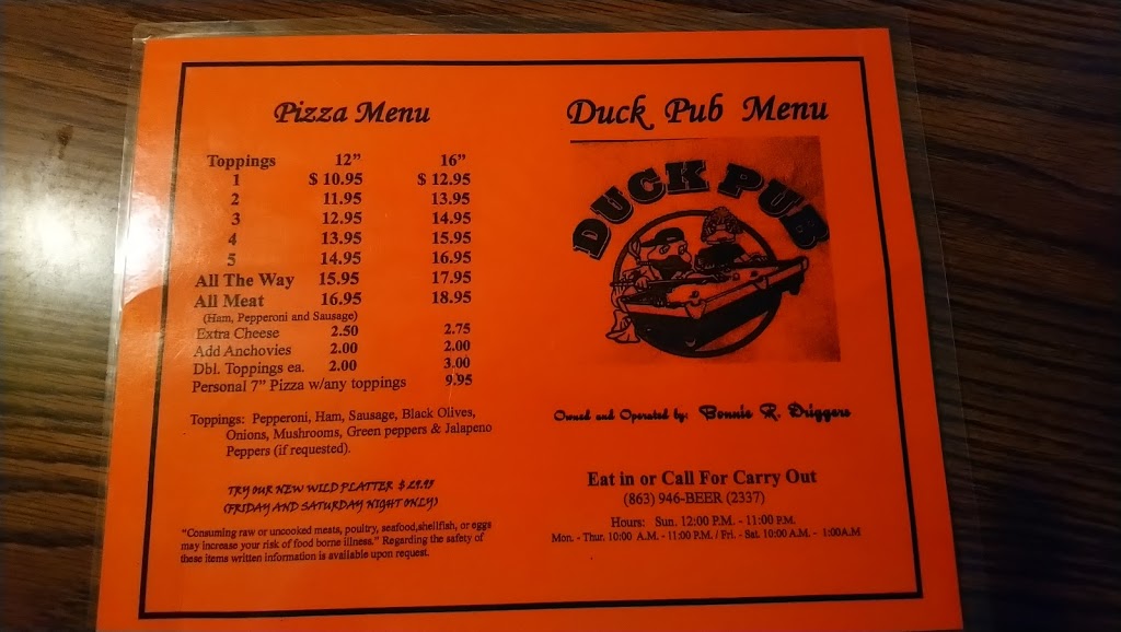 Duck Pub | restaurant | 1037 Lakeport Plaza, Okeechobee, FL 34974, USA | 8639462337 OR +1 863-946-2337