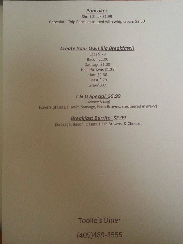 Toolie’s Diner | restaurant | Cement, OK 73017, USA | 4054893555 OR +1 405-489-3555