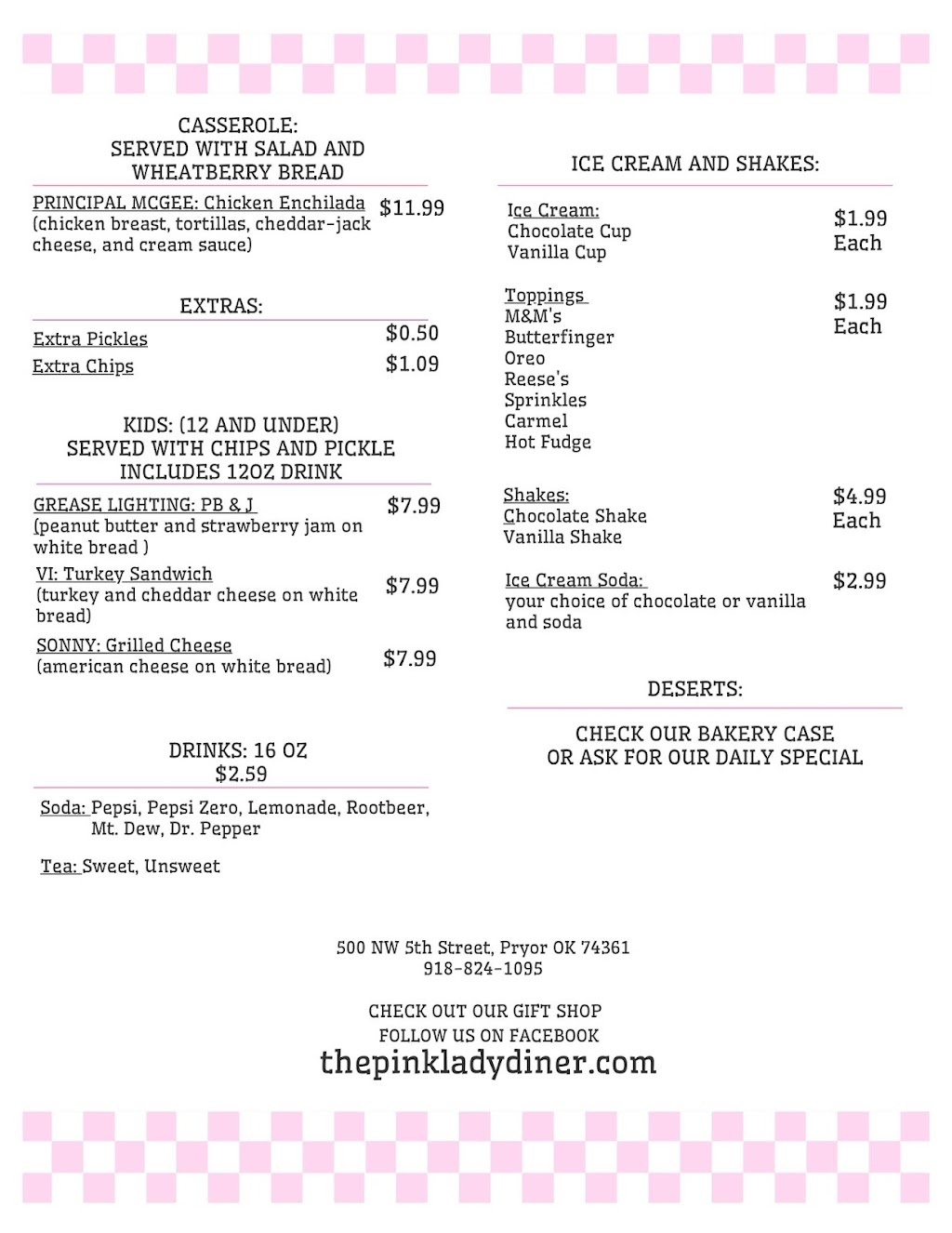 The Pink Lady | restaurant | 500 NW 5th St Suite A, Pryor, OK 74361, USA | 9188241095 OR +1 918-824-1095