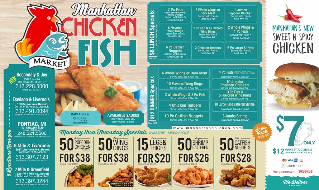 Manhattan Fish & Chicken | restaurant | 25675 Joy Rd, Dearborn Heights, MI 48127, USA | 3132285000 OR +1 313-228-5000