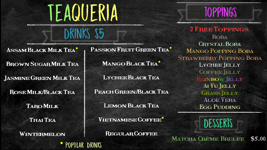 Teaqueria | cafe | 894 Emory St, San Jose, CA 95126, USA | 4089825601 OR +1 408-982-5601