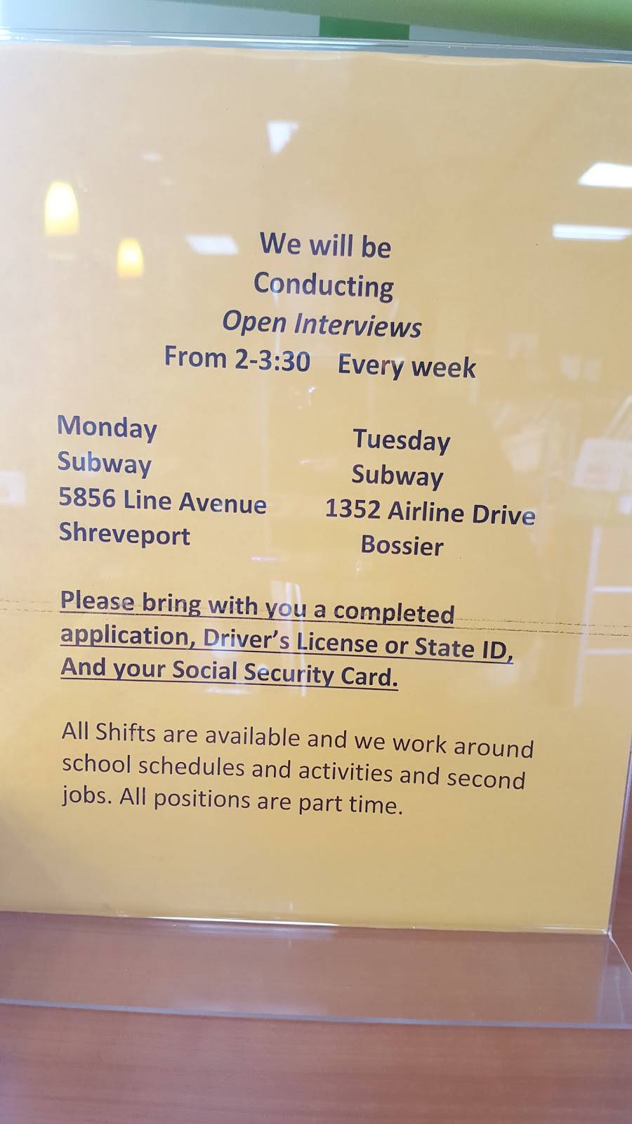 Subway | restaurant | 8939 Jewella Rd, Shreveport, LA 71118, USA | 3186884955 OR +1 318-688-4955