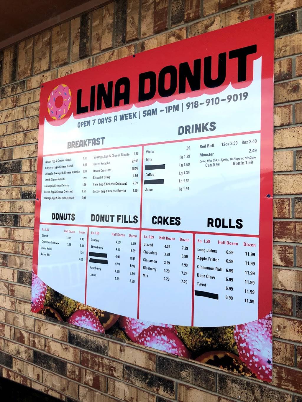 Lina Do-nut | restaurant | 716 OK-2, Warner, OK 74469, USA | 9189109019 OR +1 918-910-9019