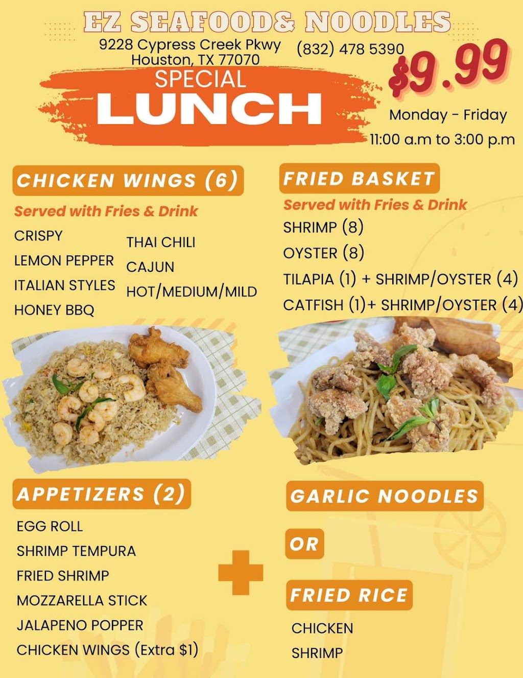 EZ Crawfish | restaurant | 9228 Cypress Creek Pkwy, Houston, TX 77070, USA | 8324785390 OR +1 832-478-5390