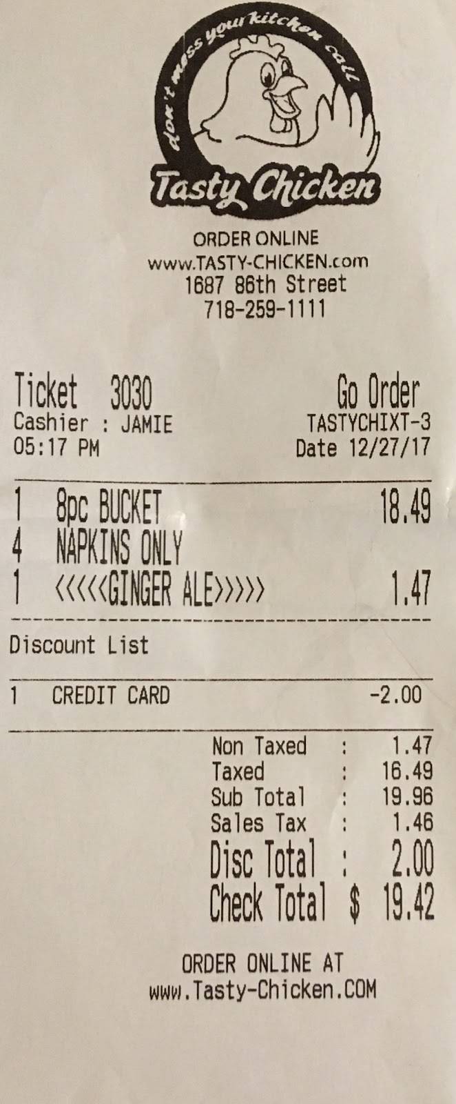 Tasty Chicken | restaurant | 1687 86th St, Brooklyn, NY 11214, USA | 7182591111 OR +1 718-259-1111