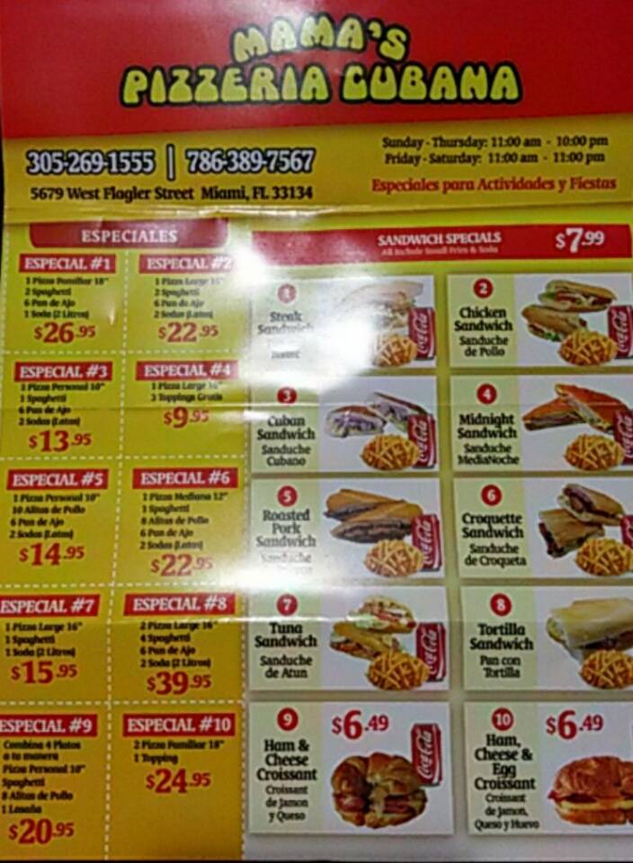Mamas Pizza | restaurant | 5679 W Flagler St, Coral Gables, FL 33134, USA | 3052691555 OR +1 305-269-1555