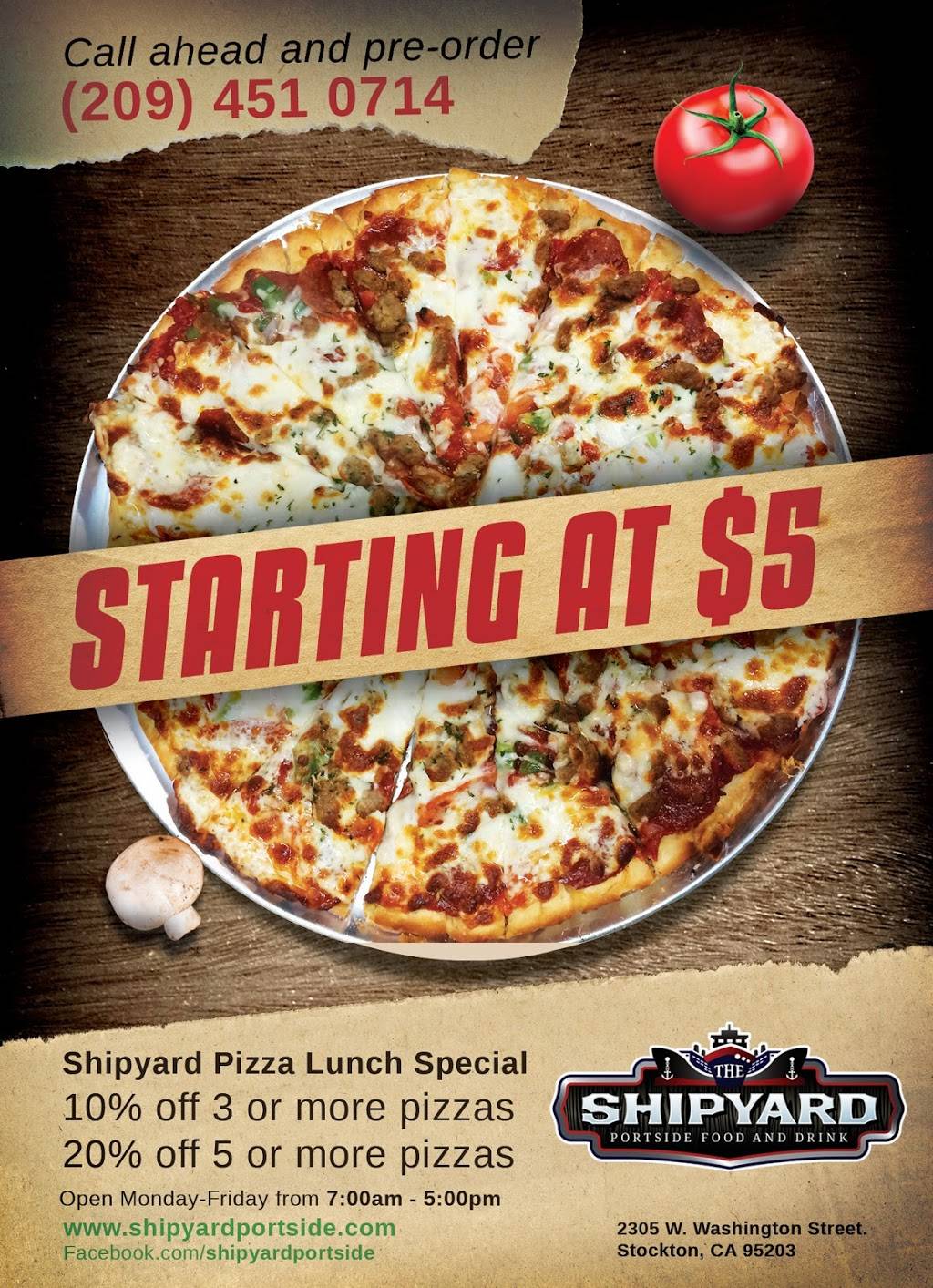 The Shipyard Portside Food and Drink | restaurant | 2305 W Washington St, Stockton, CA 95203, USA | 2098158668 OR +1 209-815-8668