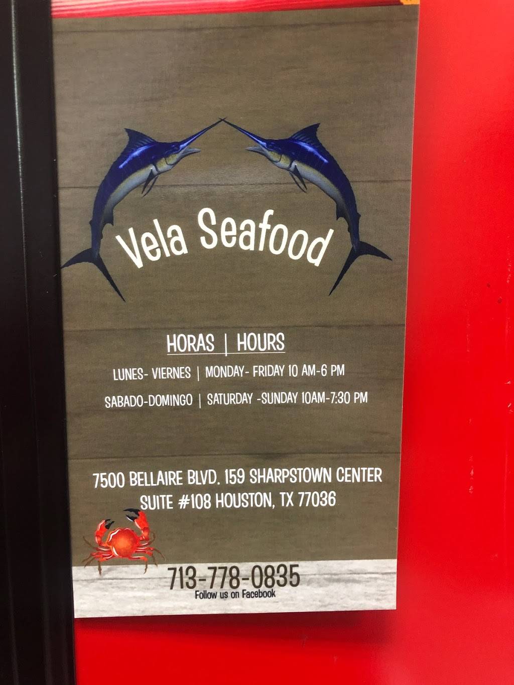 Vela Seafood | restaurant | 159 Sharpstown Center Suite #108, Houston, TX 77036, USA | 7137780835 OR +1 713-778-0835