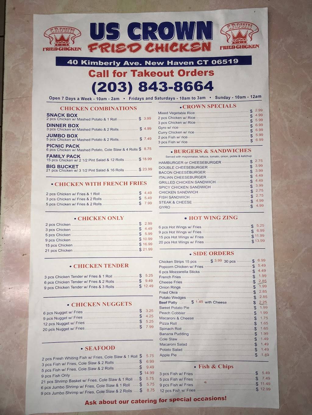 Crown fried chicken | restaurant | 2622, 40 Kimberly Ave, New Haven, CT 06519, USA | 2038438664 OR +1 203-843-8664