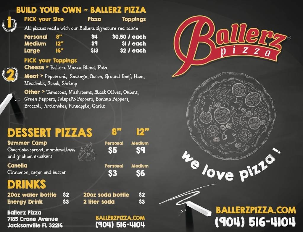 Ballerz Pizza | restaurant | 7185 Crane Ave, Jacksonville, FL 32216, USA | 9045164104 OR +1 904-516-4104