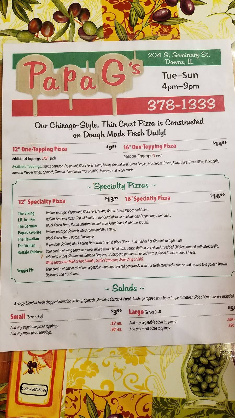 Papa Gs | restaurant | 204 S Seminary St, Downs, IL 61736, USA | 3093781333 OR +1 309-378-1333