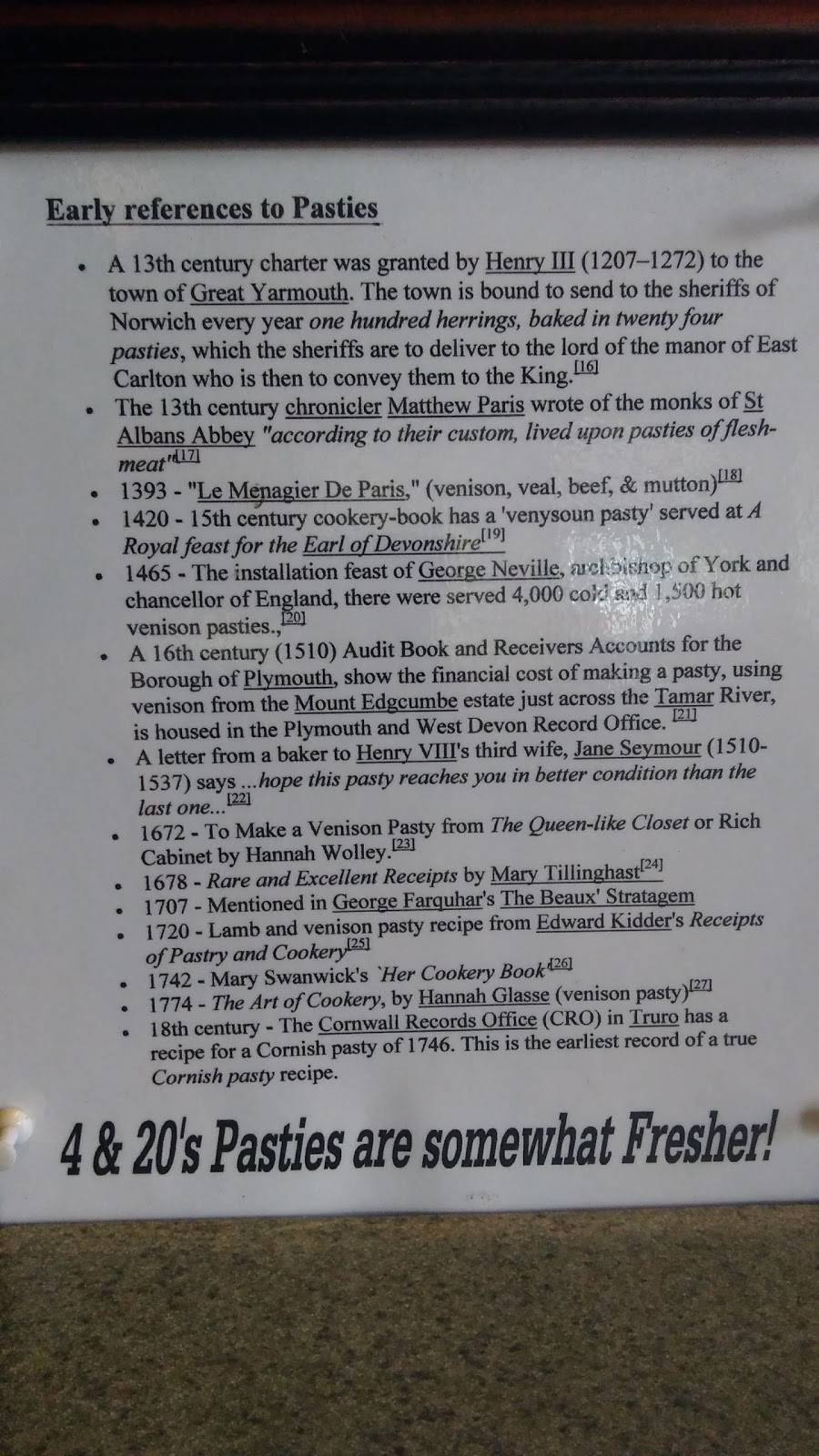 4 & 20 Pasty Company | restaurant | 5638 Swift Rd, Sarasota, FL 34231, USA | 9419271421 OR +1 941-927-1421