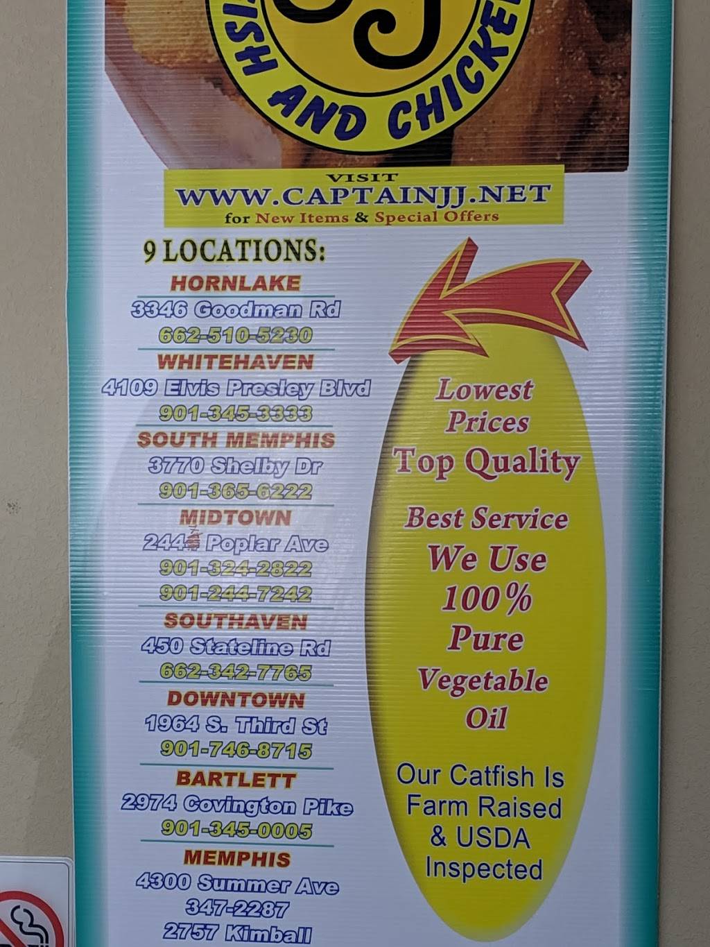 Captain JJ Fish & Chicken | restaurant | 2447 Poplar Ave, Memphis, TN 38112, USA | 9012447242 OR +1 901-244-7242