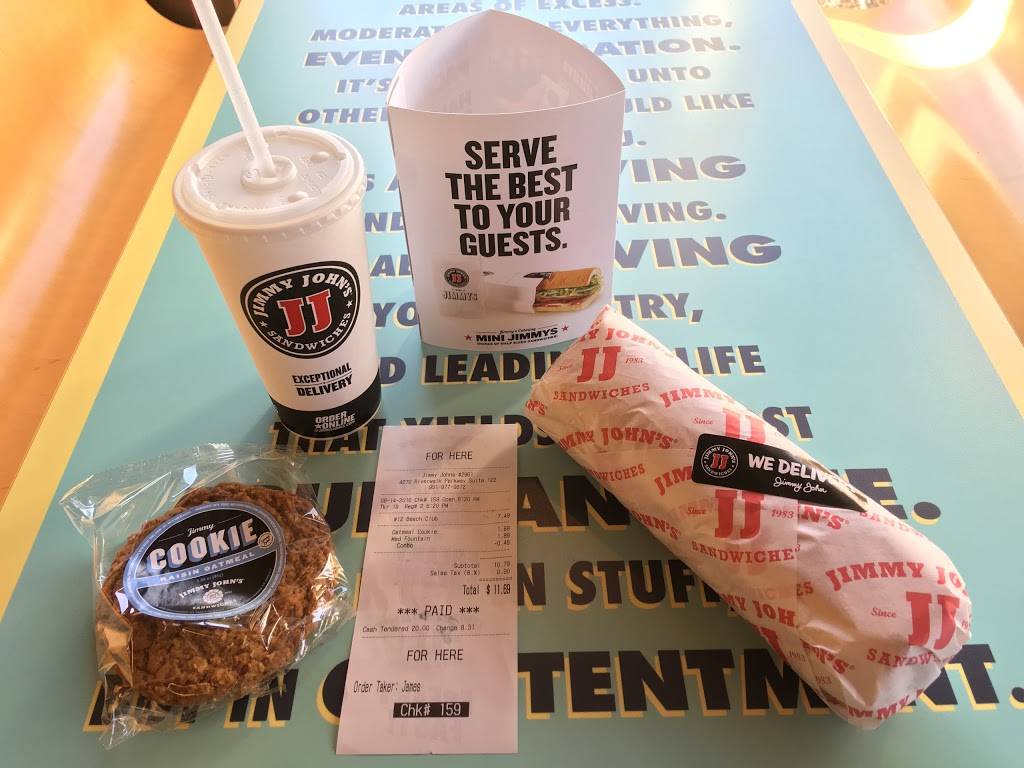 Jimmy Johns | meal delivery | 4270 Riverwalk Pkwy Ste 122, Riverside, CA 92505, USA | 9519779672 OR +1 951-977-9672