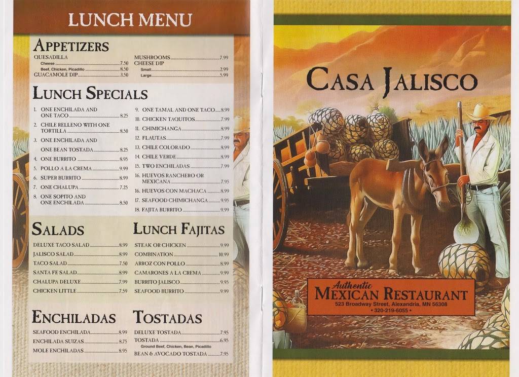 Casa Jalisco restaurant | restaurant | 523 Broadway St, Alexandria, MN 56308, USA | 3202196055 OR +1 320-219-6055